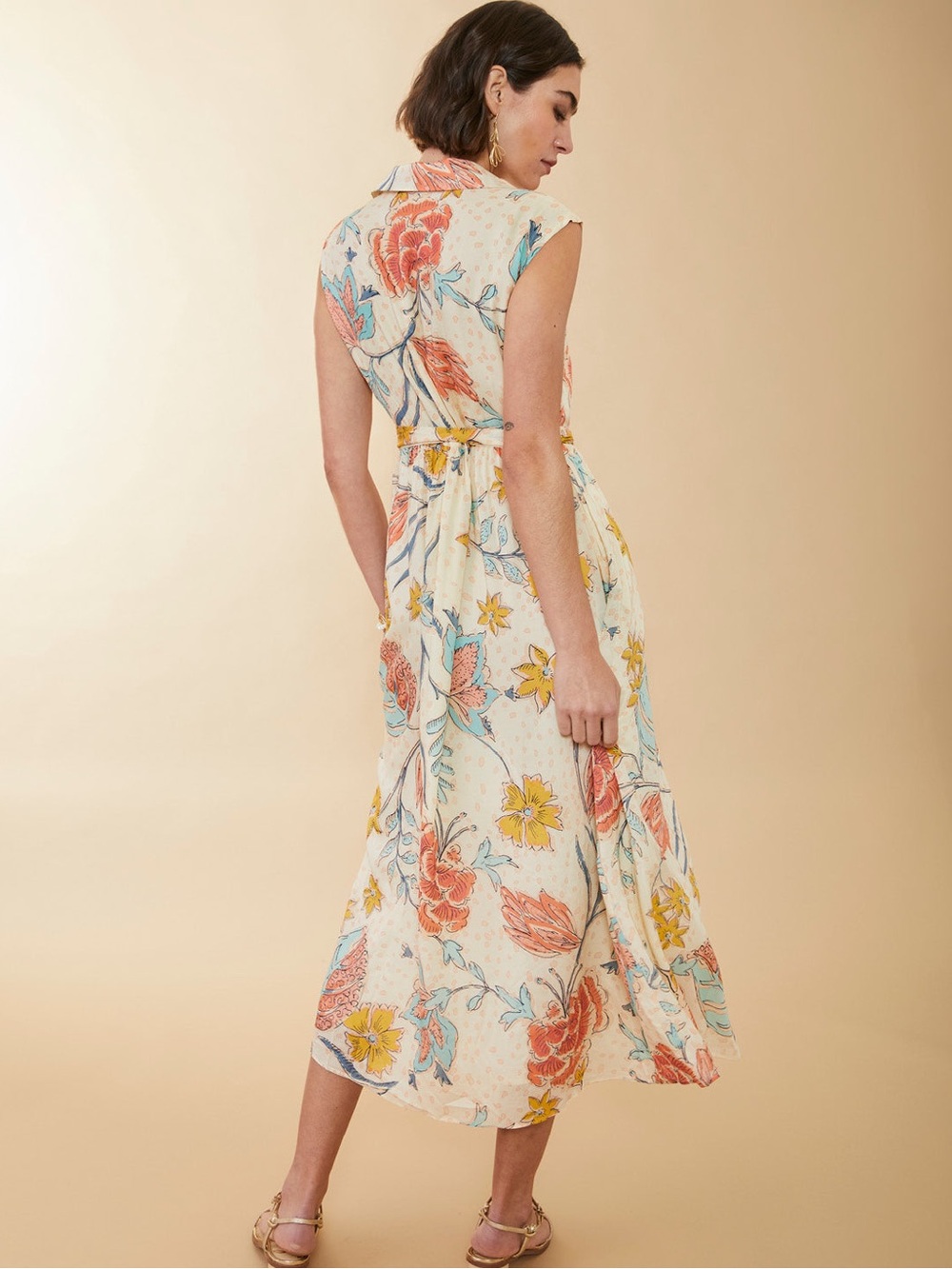 Spartina 449 Hallie Midi Dress Clara Starry Floral Cream Large - Picture 2 of 9